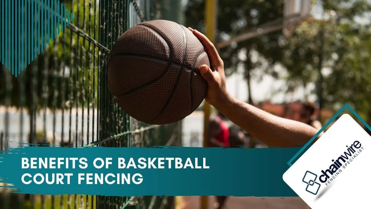 Chainwire fencing enclosing an outdoor basketball court