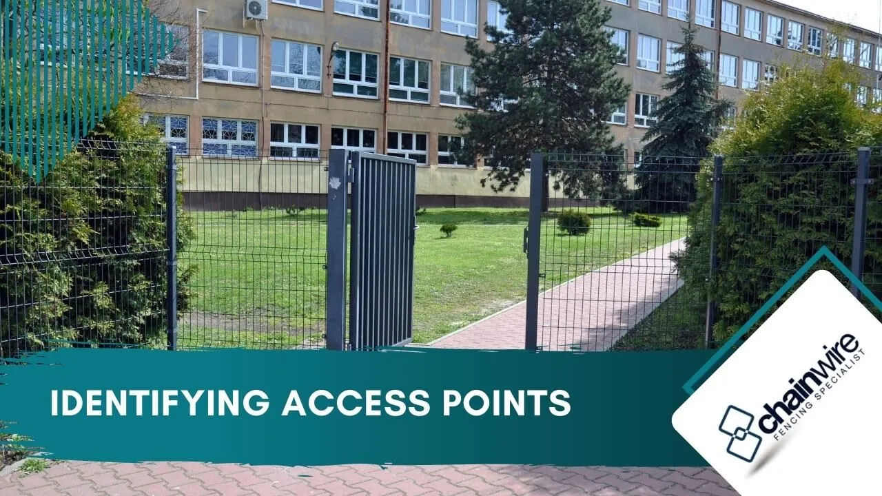 School perimeter fence with a controlled pedestrian access gate