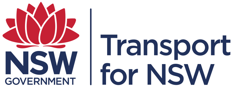 Transport for NSW logo with red waratah emblem and navy text on a transparent background