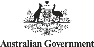 Australian Government coat of arms with kangaroo and emu above a heraldic shield