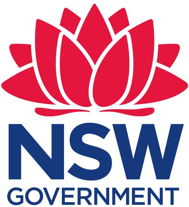 NSW Government logo featuring a red waratah flower above blue text on white background